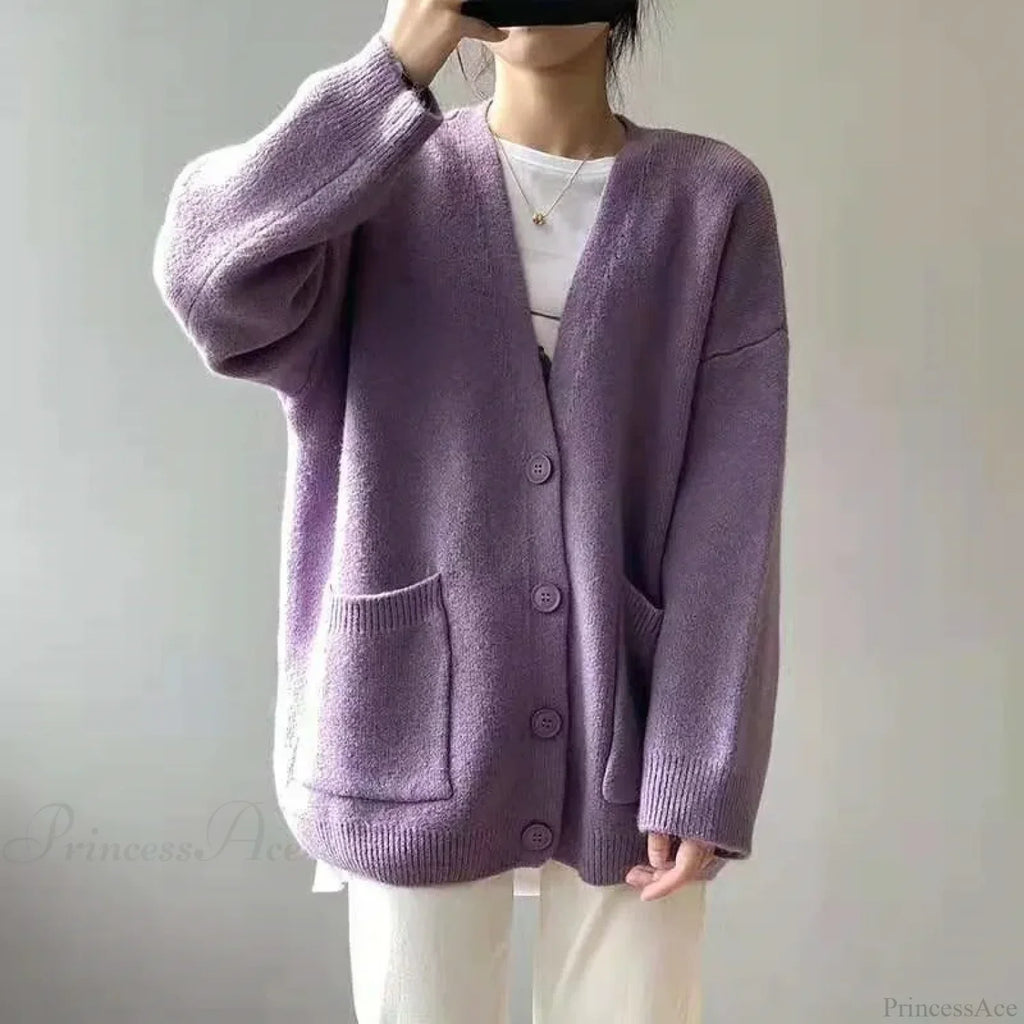 Lazy Wind Yellow Single-Breasted Knit Cardigan