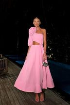 Lucía Exclusive Midi Dress with Floral Cut Out Elevated Occasion Wear