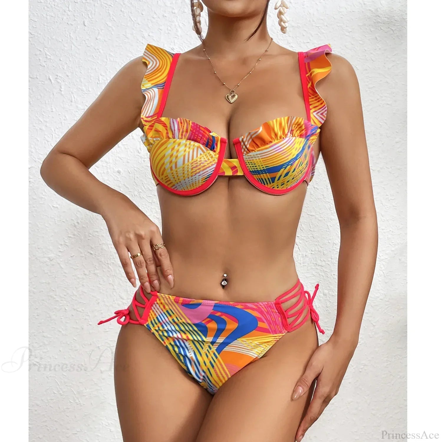 Leaf Print Halter Retro Two Piece Set