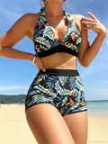 Leaf Print Halter Summer Sexy Two Piece Set