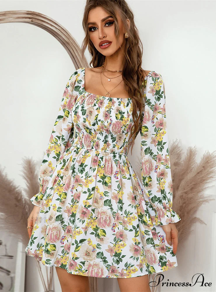 Leaf Print Sleeveless Midi Dress