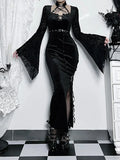 Leather Cord Sleeve Tall Waist Full-Length Dress