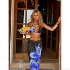 Leaves Print Tunic Three Piece Swimsuit
