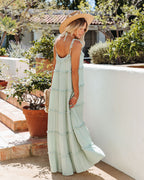 Leighton Pocketed Ruffle Tiered Maxi Dress Misty Jade