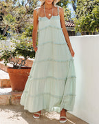 Leighton Pocketed Ruffle Tiered Maxi Dress Misty Jade
