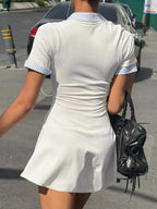 Lena Patchwork Collar Mini Dress