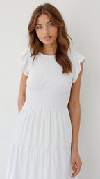 Pilar Chic Smocked Summer Midi Dress Pleated Designer Edit