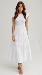 Pilar Chic Smocked Summer Midi Dress Pleated Designer Edit