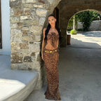 Leopard Bow Skirt Three Piece Swimsuit