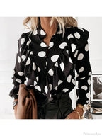 Leopard Dot Print Ruffle V Neck Blouse