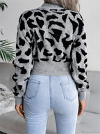 Leopard Pattern Waist Collection Round Neck Sweater