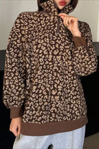 Leopard Print Half-Zip V-Neck Long Sleeve Sweatshirt
