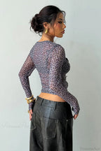 Leopard Print Mock Two-Piece Fitted Long Sleeve Tee