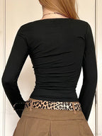 Leopard Square Collar Knit Top
