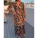 Zaida Premium Leopard Print V Neck Dress Elevated Occasion Wear