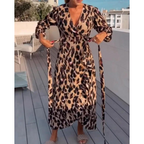 Zaida Premium Leopard Print V Neck Dress Elevated Occasion Wear
