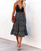 Let It Be Tiered Floral Lace Midi Dress Black