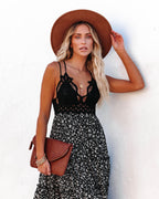 Let It Be Tiered Floral Lace Midi Dress Black