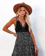 Let It Be Tiered Floral Lace Midi Dress Black