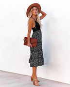 Let It Be Tiered Floral Lace Midi Dress Black