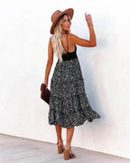 Let It Be Tiered Floral Lace Midi Dress Black
