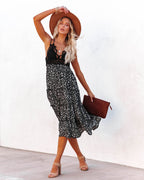 Let It Be Tiered Floral Lace Midi Dress Black