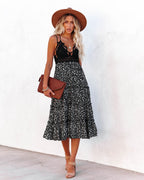 Let It Be Tiered Floral Lace Midi Dress Black