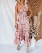 Let It Be Tiered Floral Lace Midi Dress Mauve