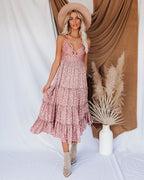 Let It Be Tiered Floral Lace Midi Dress Mauve