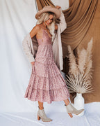Let It Be Tiered Floral Lace Midi Dress Mauve