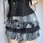 Letter Floral Print Ruffle Skirt