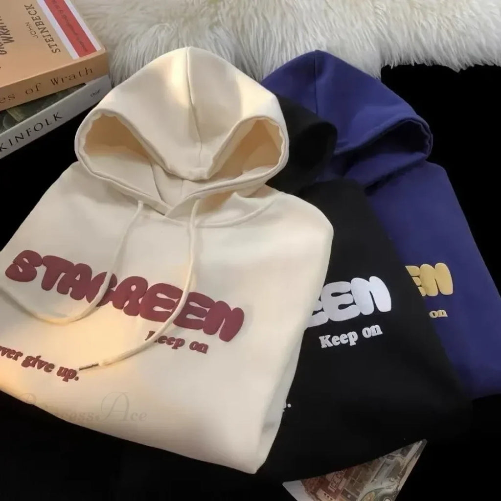 Letter Print Autumn Y2K Pocket Hoodie