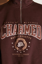 Letter Print Half Zip Stand Collar Loose Sweatshirt