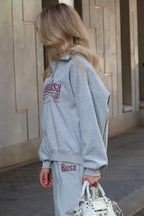Letter Print Relaxed Convertible Collar Half-Zip Sweatshirt
