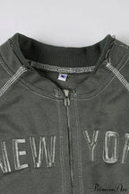 Letter Print Slim Paneled Stand Collar Hoodie