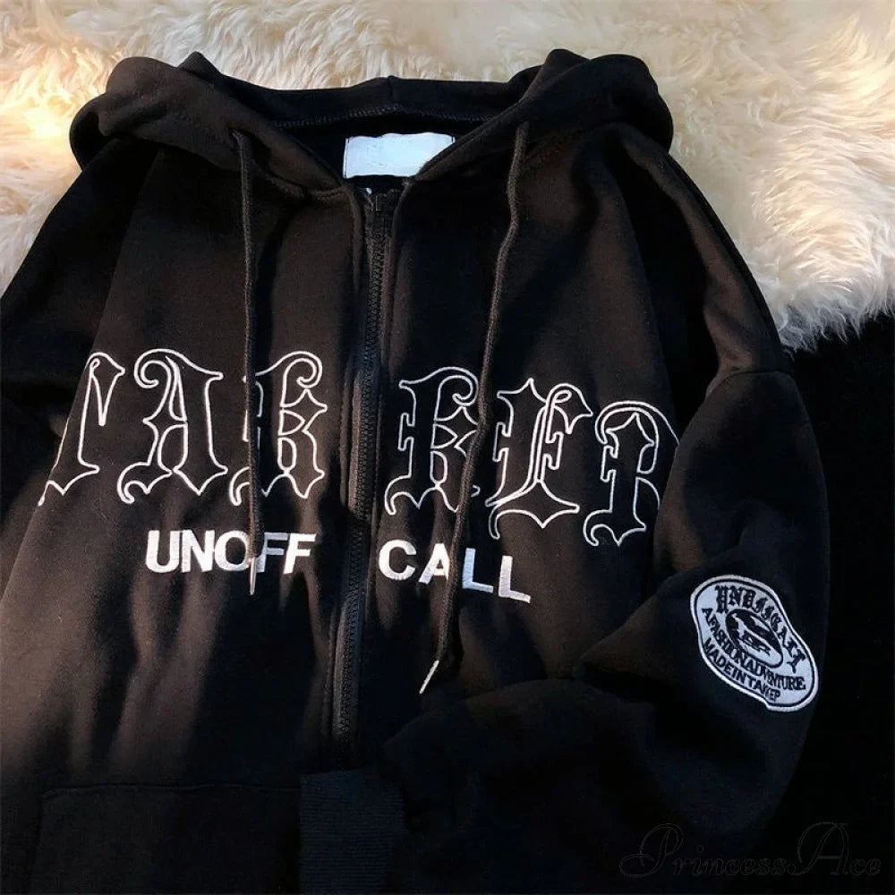 Letter Print Vintage Zip Up Oversize Jacket