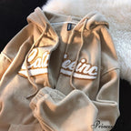 Letter Print Vintage Zip Up Oversize Jacket