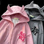 Letter Print Vintage Zipper Hoodie
