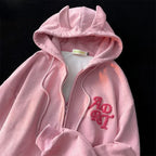 Letter Print Vintage Zipper Hoodie