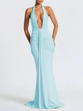 Liana Deep-V Halter Maxi Dress