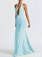 Liana Deep-V Halter Maxi Dress