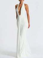 Liana Deep-V Halter Maxi Dress