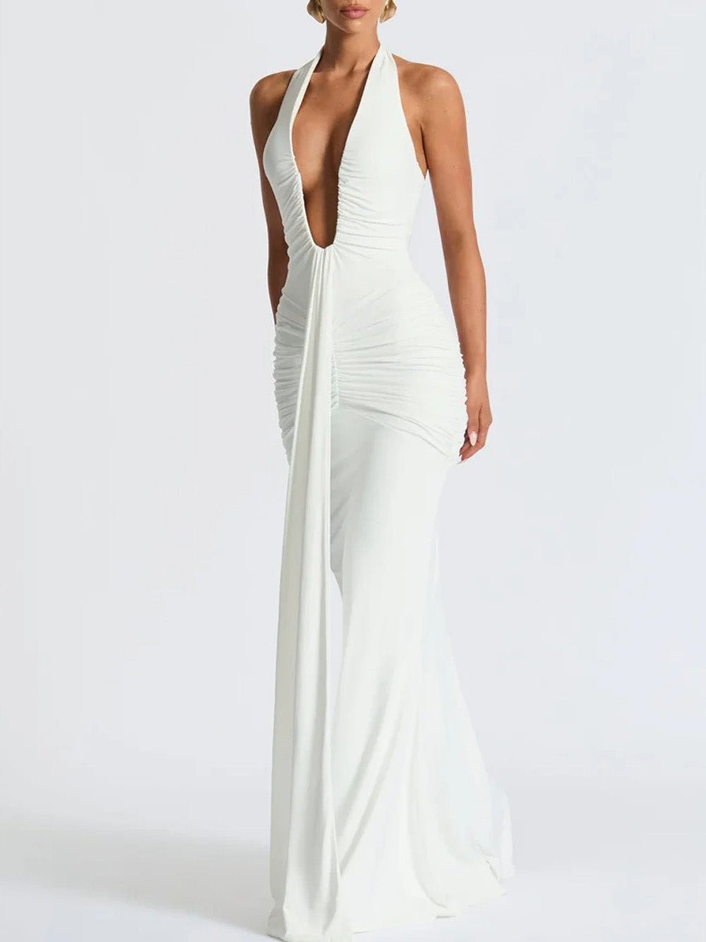 Liana Deep-V Halter Maxi Dress