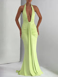 Liana Deep-V Halter Maxi Dress