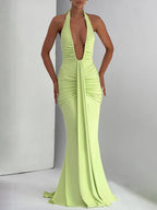 Liana Deep-V Halter Maxi Dress