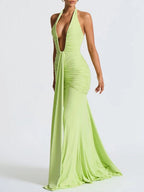 Liana Deep-V Halter Maxi Dress