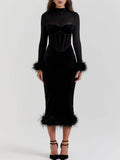 Elegance in Velvet - Black Velvet Midi Dress