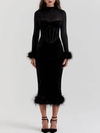 Elegance in Velvet Black Velvet Midi Dress