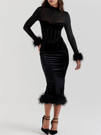 Elegance in Velvet Black Velvet Midi Dress