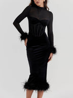 Elegance in Velvet Black Velvet Midi Dress